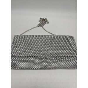 Mundi Large Silver Ball Mesh Flap Clutch with Silver Chain NWT